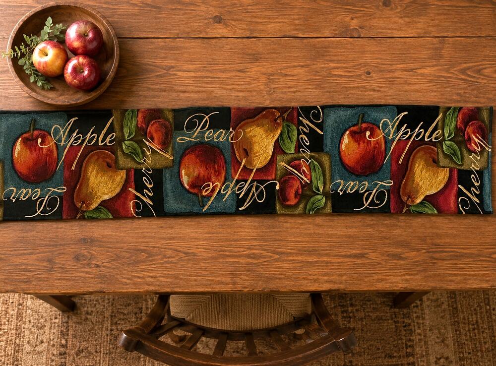 Tapestry Table Runner Fruit Apple Pear Cherry Rich Colors 56" x 12"